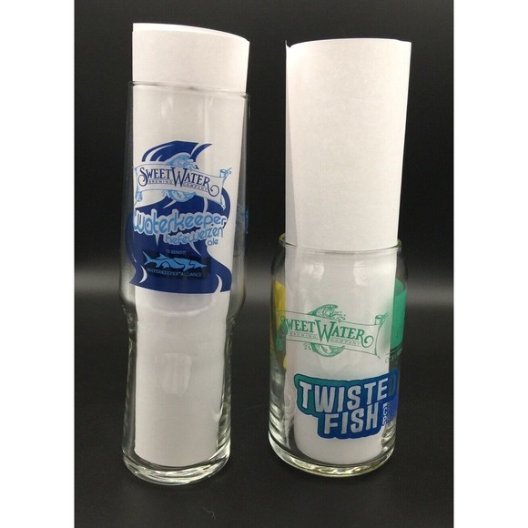 Sweetwater Brewing Waterkeeper Hefeweizen Ale & Twisted Fish 2 Glass Lot Glasses - Picture 1 of 2
